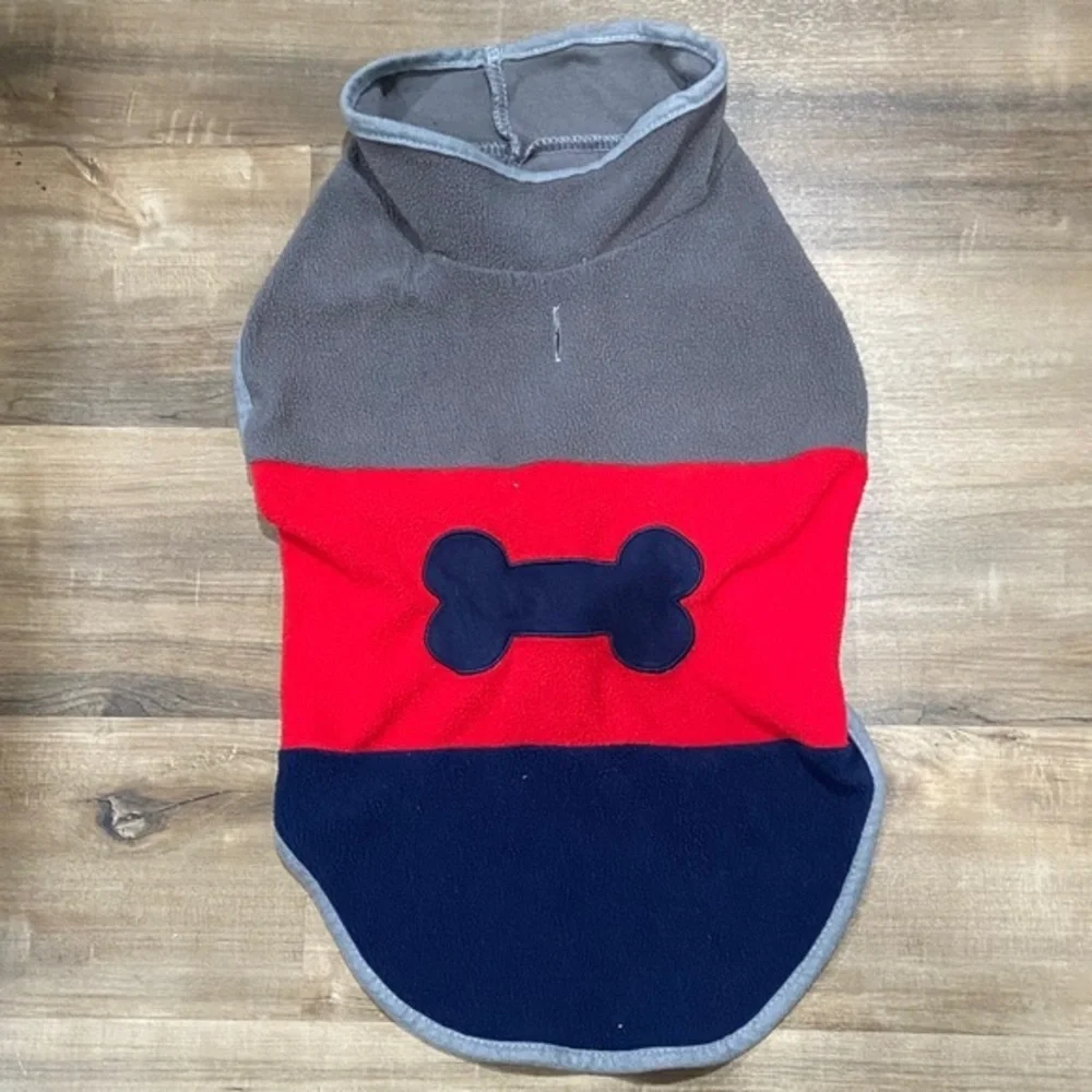 Cozy Gray and Red Dog Sweater with Bone Accent